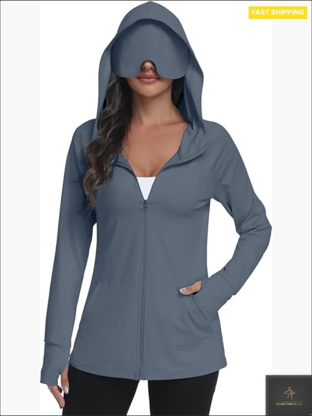 UPF 50+ Zip Up Hoodie with Eye Mask Lightweight Travel Jacket Slim Fit
